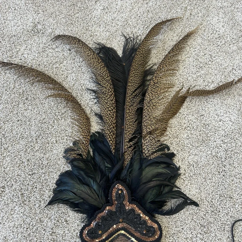Gypsy Renaissance Black Feather Masquerade Mask Bead Garland Gothic Boho Big 48